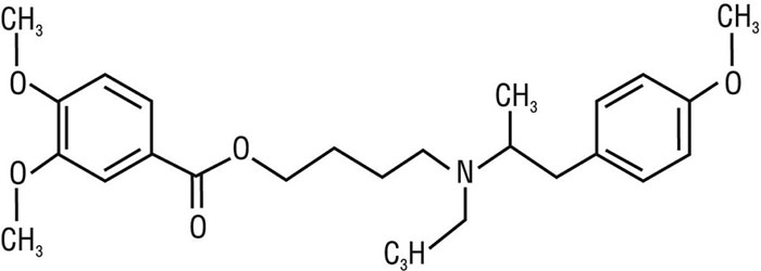 Мебеверин - структурная формула действующего вещества препарата Дюспаталин