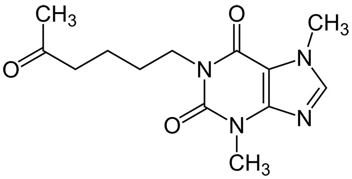 Пентоксифиллин - структурная формула действующего вещества препарата Трентал
