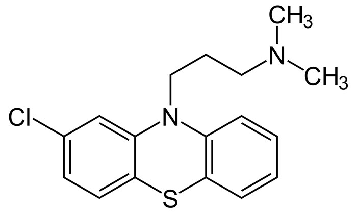 Хлорпромазин - структурная формула действующего вещества препарата Аминазин