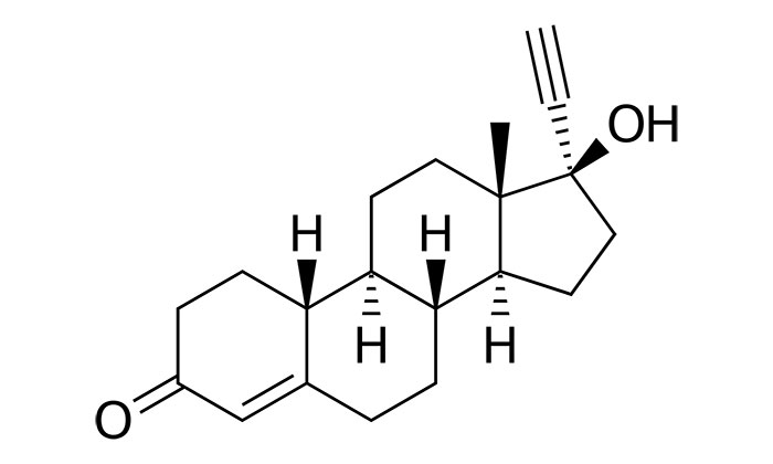 Норэтистерон - структурная формула действующего вещества препарата Норколут